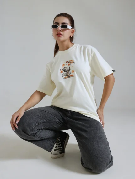 Autumn Wanderer: Embroidered Fox Oversized tee